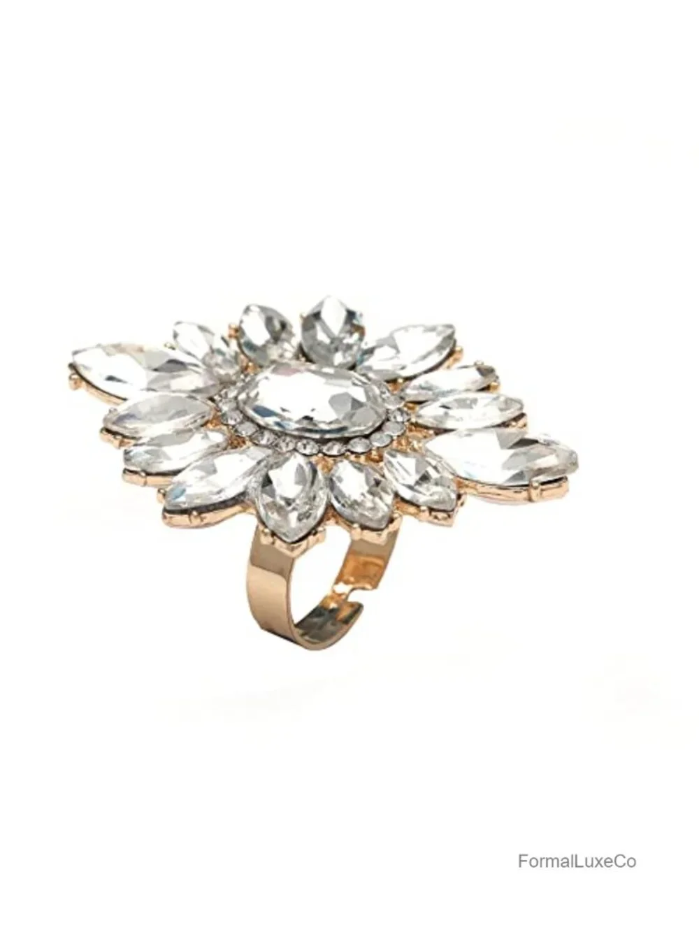 Cubic Zirconia Cluster Statement Ring Adjustable Open Band Wrap Vintage Style